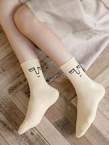 5/10 Pairs Women's Crew Socks, Funny Expression Graphic, Solid Color, Versatile, Sports Socks Suitable For Various Occasions - Multicolor - View 8