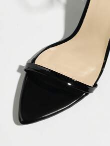 女士高跟鞋，时尚优雅的设计，独特的撞色拼接，透明踝带，舒适百搭，适合任何正式场合，黑色礼服凉鞋 - 黑色 - 查看 6