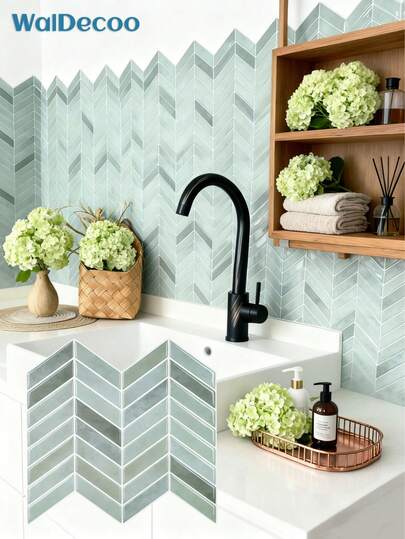 WalDecoo 4/10/20 Sheets 10"X10" Fishbone Peel And Stick Backsplash | Waterproof Easy-Clean Wall Tile For Kitchen Bathroom Living Room, Perfect For Rental Renovation