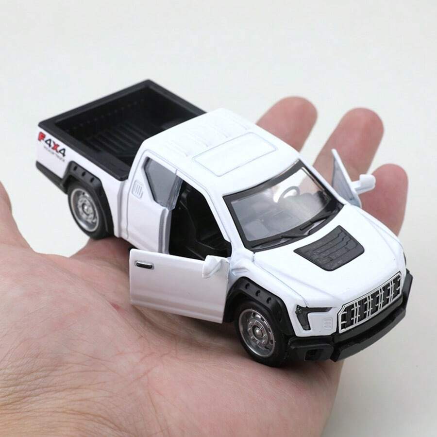 1 pieza (en bolsa) Escala 1/36, unicolor, Body de vehículo de juguete de aleación de zinc, réplica de la camioneta F150, adecuado para niños a partir de 3 años. Coche de juguete de aleación individual con mecanismo de extracción, se pueden abrir ambas puertas laterales. Ideal para regalos festivos, colecciones de juguetes, réplica de alta calidad de coche de juguete de aleación fundida, camioneta de estilo todoterreno de aleación de zinc para mayores de 3 años. Camioneta blanca - Blanco - Ver 1