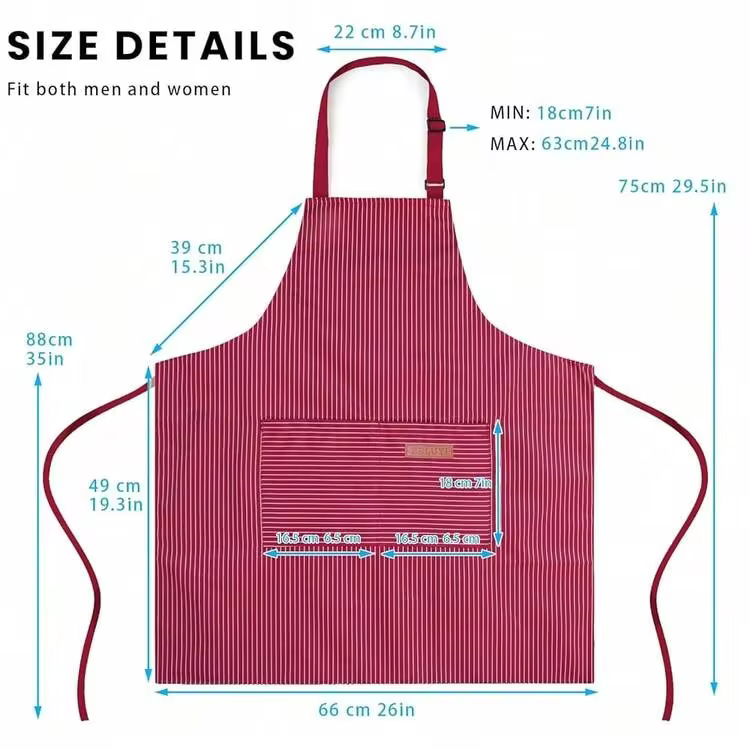 2 Pack Adjustable Bib Apron With 2 Pockets Chef CooFKing Kitchen Restaurant Aprons For Women Men,Wine/BlackPinstripes - 酒紅色/黑色細條紋 - 查看 4