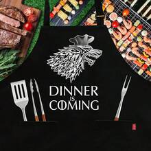 Grill Aprons For Men Women, Dinner Is Coming Kitchen Chef Apron With 2 Pockets And 40\ Long Ties, Adjustable Bib Apron For CooFKing, BBQ, BaFKing, Gardening, Black,Black14 - Black14 - 查看 3