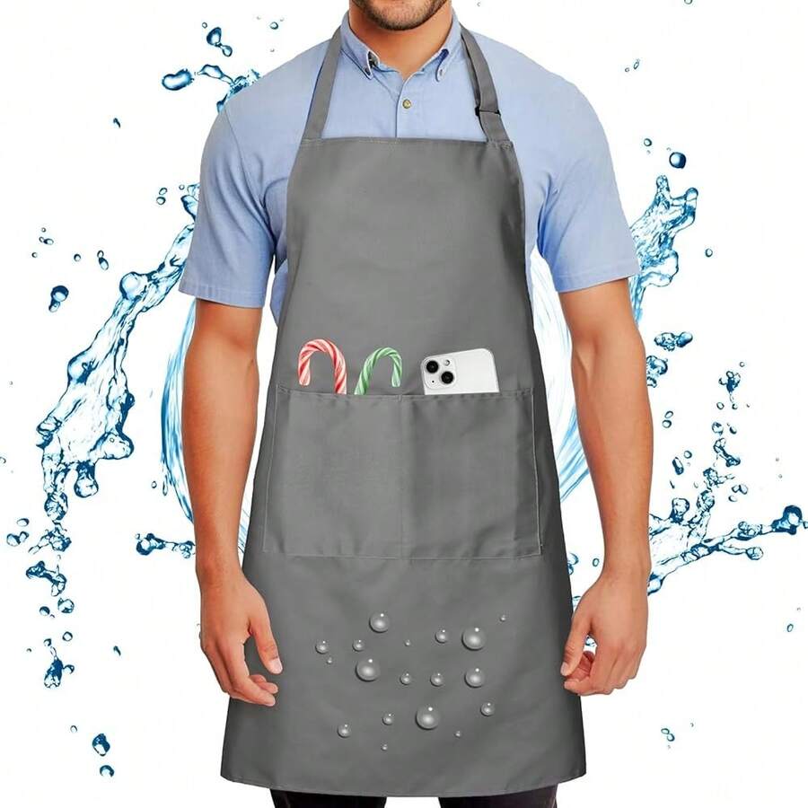 Chef Apron For Men And Women Wash Free Bib Apron With 2 Pockets Water & Oil Proof Adjustable Aprons,Grey - Grey - View 1