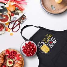 ZOORON Funny Black Chef Aprons For Men Adjustable BBQ Grill Kitchen CooFKing Aprons With Pockets, Grill Accessories,KisstheCookandBingHimaBeer - KisstheCookandBingHimaBeer - 查看 3