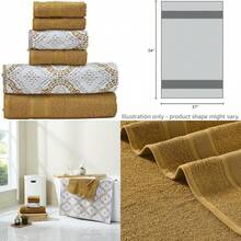 Modern Threads Capri - Juego de 6 Toallas Reversibles de Hilo Jacquard ñido, Toallas de baño, Toallas de Mano y paños de baño, súper absorbentes y de Secado rápido, 100% algodón Peinado,(68.58 cm x 137.16 cm Dorado) - Multicolor - Ver 1