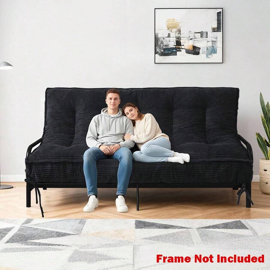 8" Futon Mattress Full Size, Futons Sofa Bed Sleeper Couch Bed, Roll Up Mattress With Shredded Foam & 2 Straps For Storage, Futon Floor Mattress For Living Room, Corduroy (Frame Not Included) - màu đen - Xem 1