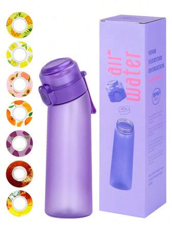 1 st sportvattenflaska i färglåda med 1 slumpmässig cirkulär smakkapsel, 0 sockerarter och 0 kalorier förpackad, för utomhusbruk, födelsedagspresent, dricksvattenflaska