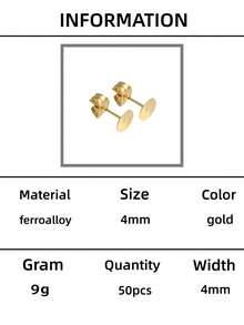 50颗3-12毫米不锈钢金色耳钉，带耳钉背扣，适用于DIY珠宝制作材料 - 金色 - 查看 9