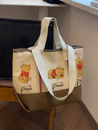 Bolso de hombro de gran capacidad con diseño de Winnie the Pooh, bolso de mano multifuncional, adecuado para vacaciones y salidas diarias