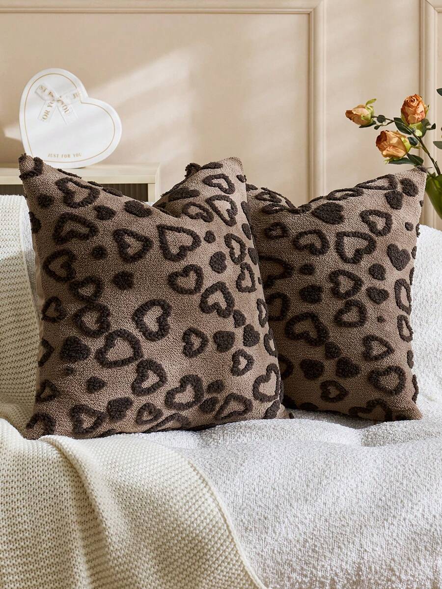 1pc/2pcs Valentine's Day Heart Embossed Decorative Pillow Cover (Pillow Insert Not Included), Reversible Dutch Linen Fabric, Square Cushion Cover, Holiday Home Decor Pillow, Soft Velvet Fabric, Modern Decor For Sofa, Bedroom, Dorm
