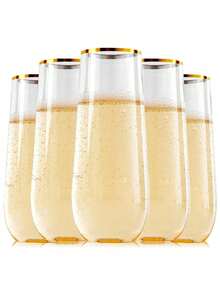 2/5/10个装 9盎司透明玻璃边杯，适用于盛装水、果汁、鸡尾酒、葡萄酒和甜点饮品。是生日、婚礼、节日、万圣节、圣诞节和新年派对的理想之选。[可重复使用] - 彩色 - 查看 14