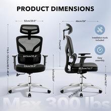 Ergonomic Office Chair, High Back Mesh Desk Chair With Adjustable Lumbar Support And Headrest, Home Office Computer Gaming Chair With 3D Armrests, 360° Swivel Rolling Task Chair For Adults - Black-d - View 2
