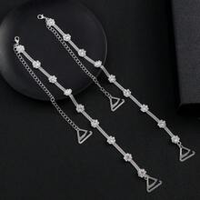 Tirante ajustable de metal con flores, perlas falsas y rhinestones, accesorio minimalista y de moda para vestidos de novia - Plateado - Ver 4