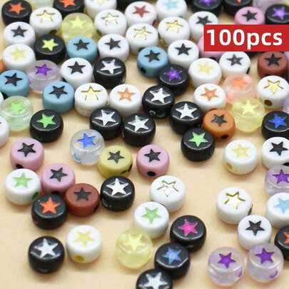 Yiwu Qiyou Accessories Co., LTD 100入組/包7mm彩色亞克力五角星亞克力珠子適用於手環,項鍊製作