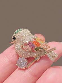 1pc Cute Bird Brooch, European & American Style, Colorful Arrow Flower Accessory Suitable For Men & Women Suits - Gold - View 4