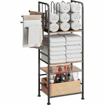 Towel Rack Free Standing 3-Tier M-Shaped Detachable Dividers Durable Metal Towel Holder For Bathroom Pool Towel Rack Space-Saving Towel Storage Organizer Modern Bath Towel Shelf Patent Pending