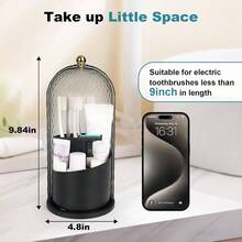 Toothbrush Holders With Sliding Lid, Rotating 3 Slots Bathroom Organizer Countertop, Tooth Brush Toothpaste Holder Bathroom Counter Stand Caddy Vanity Brushes Holder Black - 黑色 - 查看 7