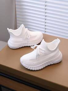 1 para dziecięcych jesiennych nowych, miękkich, modnych, uniwersalnych, antypoślizgowych, oddychających butów sportowych, odpowiednich dla małych dzieci i małych dziewczynek do noszenia na co dzień/do biegania - Biały - Zobacz 1