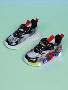 Fashionable Motorcycle LED Luminous Leather Breathable Sports Shoes, Suitable For Boys And Girls - Casual, Shock-Absorbing, All-Season Non-Slip Outdoor Running And Walking Shoes - Red - View 6