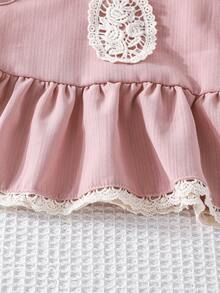 2pcs Baby Girls' Pink Sleeveless Lace Decorated Top + Ruffle Hem Pants, Sweet Casual Outfit - Pink - View 4