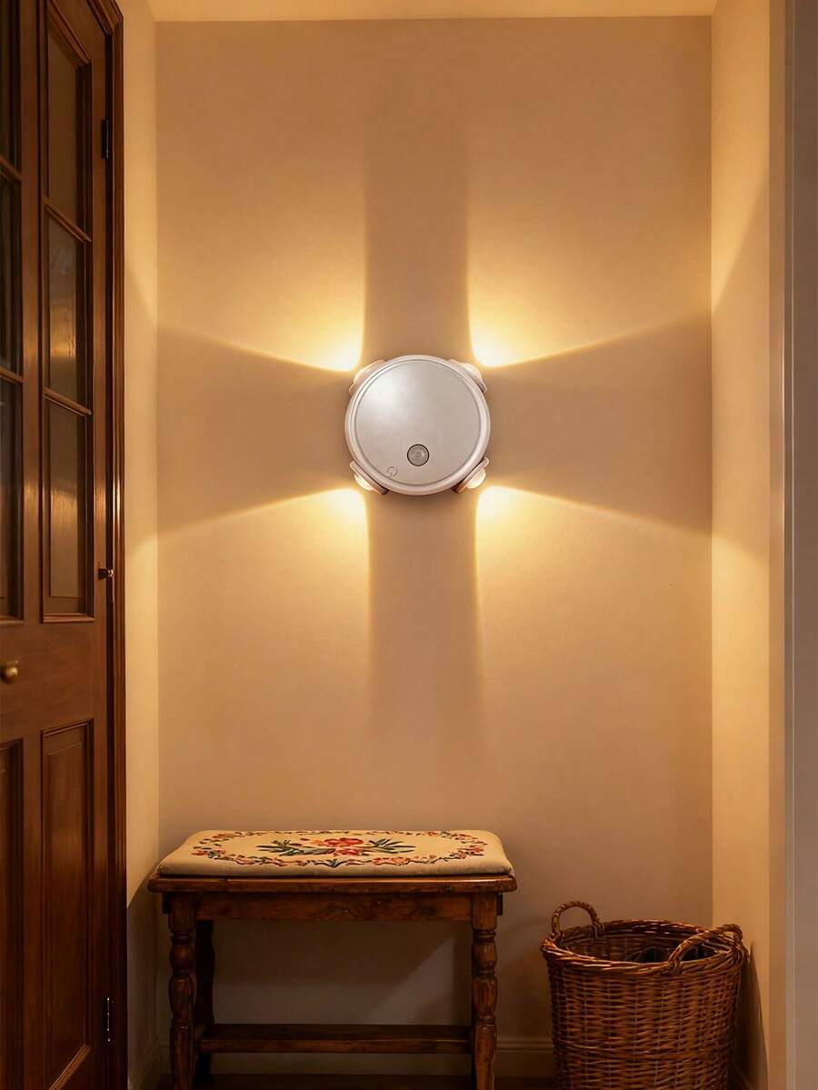 4-Way Lighting Motion Sensor Wall Light, Wireless Rechargeable, Body Induction Lamp For Hallway, Bedroom, Living Room Decor, Soft Lighting Nightlight, Magnetic Movable Portable Lamp, Minimalist Design - 1 Piece Of Four-head Cat-eye Sensor Light - View 1