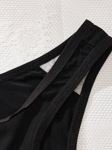 四件套女士性感内衣套装，黑色百搭日常丁字裤，迷人蕾丝边饰，舒适丝滑面料，适合约会和派对穿着 - 黑色 - 查看 5