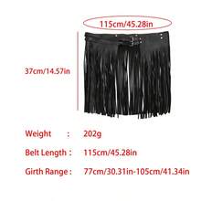 1pc Women's Fashion Tassel Skirt, Sexy Black Leather Bondage Tassel Skirt Apparel Waist Belt