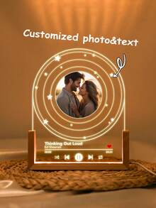 1pc Personalized Vinyl Record With Photo Music Light Board, Small Night Light, LED Photo, Suitable For Women, Men, Couples, Families, Boyfriends, Girlfriends, Can Customize Valentine's Day, Father's Day, Mother's Day, Anniversary Customized Gifts, LED Lamp Stand With Acrylic Plaque, Acrylic Song Plaque, Anniversary Gift, Birthday Gift, Bedside Lamp, Gift Giving, Commemoration, Holiday Gift, Holiday Blessing - Huang Guang - View 2