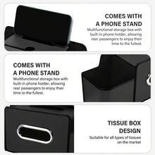 3-In-1 Car Rear Seat Organizer Bag, Multi-Functional Car Seat Back Storage Box, Multi-Functional Car Rear Seat Storage Organizer Bag - With 2 Cup Holders, Tissue Box, And Hooks. - Black - View 8