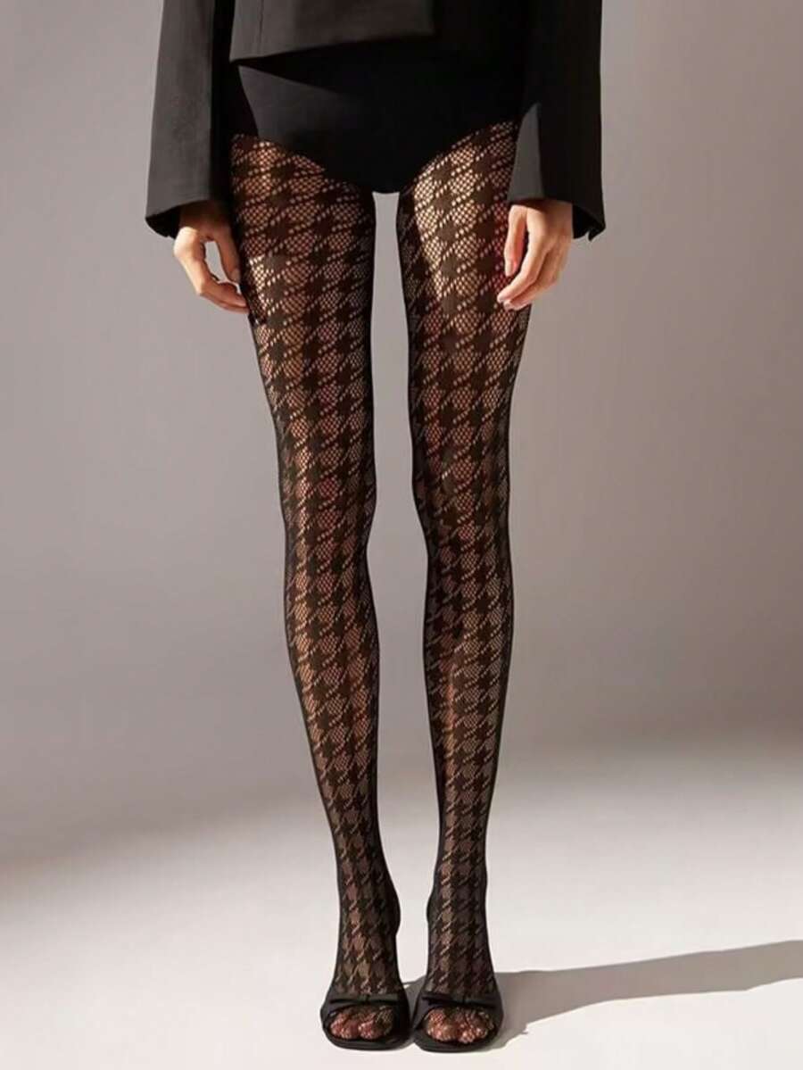 Women's Peony-Patterned Lace Pantyhose With Sheer Effect And Sexy Look. Classic And Elegant Leg-Warming Stockings That Flatter And Make Legs Look Slender. Mesh Stockings With Hollow Design, Versatile And Personalized (Black / Red, 2 Colors Available) - 彩色 - 查看 1