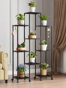 1pc Multi-Tier Movable Indoor Plant Stand, Black With Wheels, Balcony Shelf, Living Room Floor-Standing, Succulent, Pothos Planter Rack, Multifunctional Plant Storage Shelf, Modern Minimalist Design - Multicolor - View 8