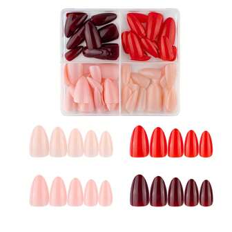 96 piezas de uñas postizas de la serie roja, puntas de uñas de cobertura completa cortas con forma de almendra, acrílicas para presionar, para decoración de uñas de Año Nuevo para mujeres