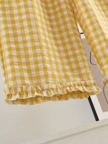 2pcs/Set Young Girl's Fashionable Floral Trim Plaid Vest And Pants Set, Summer - Yellow - View 6