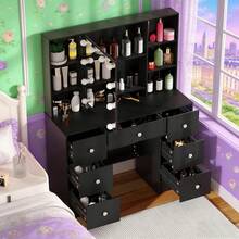 7 Drawers Vanity Makeup Desk With LED Lighted Mirror Dimmable Dressing Desk - Black - View 5