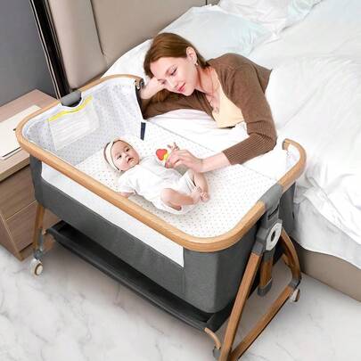 3 In 1 Baby Bassinet Bedside Sleeper For Baby Bedside Crib With Wheels And Storage Basket And Mosquito Net Height Adjustable Baby Bed Portable Bassinet For Newborn/Infant