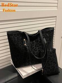 2pcs Minimalist Fashion Faux Crocodile Leather Tote Bag Set, Color Block Buckle Decor, Large Capacity Versatile, Crossbody Bag, Coin Purse, Suitable For Commuting, Shopping, All Season, Practical Minimalist Style Women's Choice - Multicolor - View 2