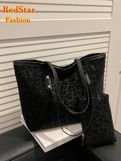 2pcs Minimalist Fashion Faux Crocodile Leather Tote Bag Set, Color Block Buckle Decor, Large Capacity Versatile, Crossbody Bag, Coin Purse, Suitable For Commuting, Shopping, All Season, Practical Minimalist Style Women's Choice