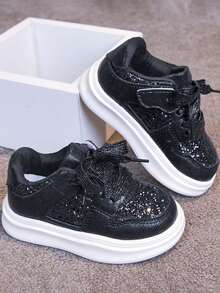 1 Pair Kids Sports Shoes, New Spring/Autumn Soft Bottom Shoes For Girls, Boys Toddler Fashion Versatile Non-Slip Casual Sneakers, Comfortable Outdoor Wear For Little Girls - Black - View 2