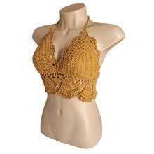 Plain Crochet Top, Model 081, Beachwear - 芥末黃 - 查看 2