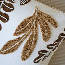 1pc Vintage Brown & Gold Leaf Embroidery Cushion Cover, Retro Botanical Texture Throw Pillow Case For Bed, Sofa - Multicolor - View 5