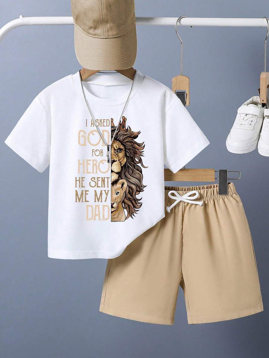Tween Boy Cartoon Print Short Sleeve T-Shirt And Shorts Summer Set - White - View 1