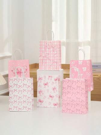 6/12 st tackpresentpåsar, personliga shoppingpåsar i kraftpapper, presentpåsar för små företag, företagsfestpåsar, tackpresentpåsar för födelsedagsfest, handgjorda påsar, festgåvor, bärbara födelsedagspresentpåsar med handtag, moderiktiga festpresentpåsar, moderiktiga presentförpackningspåsar, alla hjärtans dag/mors dag/kvinnodag presentförpackningspåsar