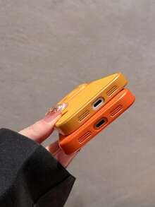 定制奢华V型纹理真皮手机壳，带大窗口，适用于苹果17/16/15/14/13 Pro Max/14/15/16/17 Air，时尚个性化姓名PU真皮保护套，DIY礼物 - 橘色 - 查看 9