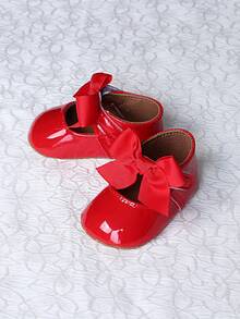 1 Pair Infant Girl Toddler Shoes, Cute Bow Princess Style Infant Walking Shoes - Red - View 5