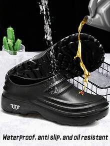 1 Pair Extra Large Size Men's Waterproof, Anti-Slip, Oil-Resistant, Durable Work Shoes For Kitchen, Chef, Hotel, Food Factory - Black - View 2