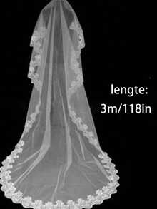 1 件新娘婚纱头纱，长蕾丝简约风格新娘面纱情人节情人节秋季女士服装