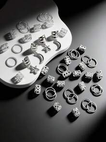 44pcs Stars Moon Combination Fashion Metal Cutout Dreadlock Hair Rings DreadLocks Suitable For Women Girls Holiday Dress Up - Silver - View 4