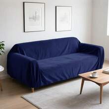 Thick Velvet Stretch Sofa Cover Couch Cover For Living Room Sofa Slipcover Furniture Protector With Non Slip Elastic Bottom Soft Spandex Fabric Machine Washable Blue XL 3 Seaters - Blue - View 2