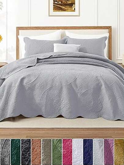 Imperial Rooms King Quilt Bedding Set Size (106" X 96") + 2 Pillow Shams (20" X 36"+ 2") - 3 Pcs All Season Lightweight Reversible Microfiber Coverlet Floral Embossed Quilt Bedspread