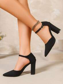 Women's Pointed Toe Buckle Design Everyday Versatile Fashion High Heel Sandals - Black - View 3